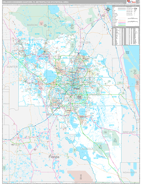 Orlando-Kissimmee-Sanford Metro Area Wall Map
